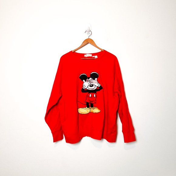 H&M Sweaters - Disney x H&M Mickey Cotton Red Graphic Crewneck Sweater